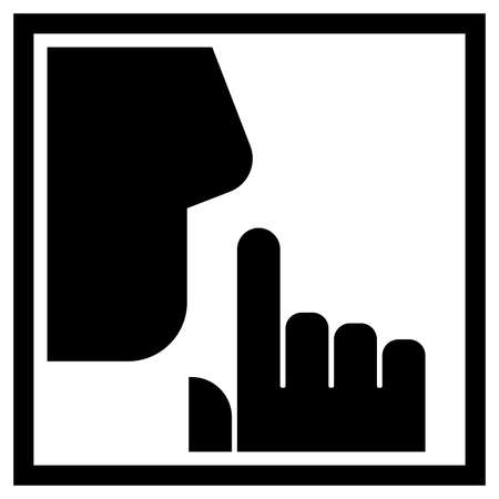 Black vector sign of man asking to keep silence holding his forefinger on his lipsのイラスト素材
