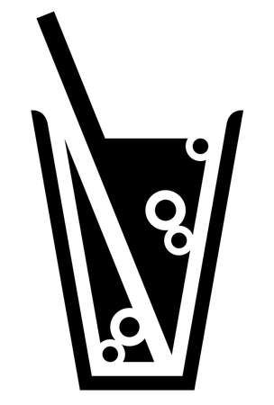 Black vector sign of carbonated drink in a glass with straw and bubblesのイラスト素材