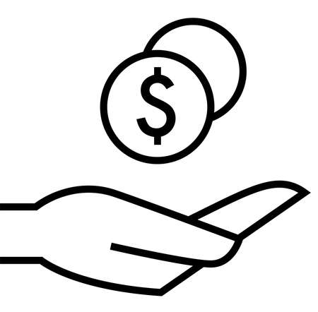 Black vector sign of hand holding dollar coinsのイラスト素材