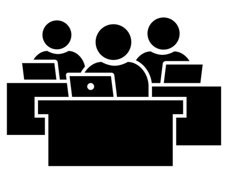 Black vector sign of business people working on laptopのイラスト素材
