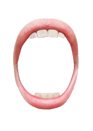 Opened children mouth on a white backgroundの写真素材
