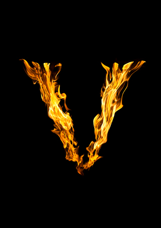 Fire alphabet  letter V の写真素材