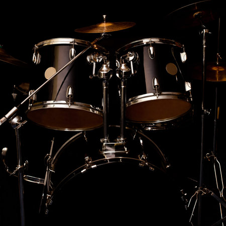 Fragment of a drum kit in dark colorsの写真素材