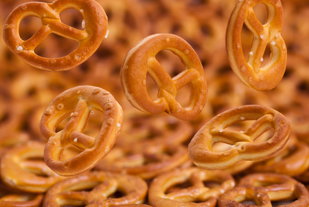 Falling pretzels closeupの写真素材