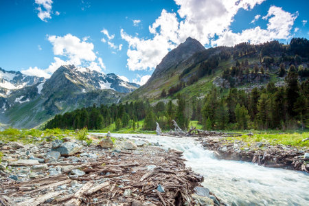 Landscape.The river flowing among the mountainsの写真素材