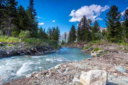 The river flowing among the mountains