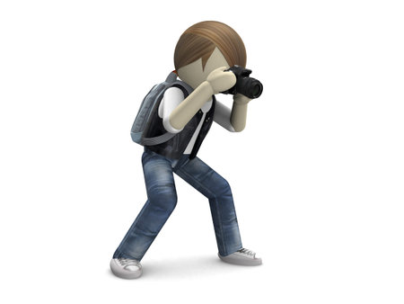 3D Photographer with camera on white backgroundの写真素材