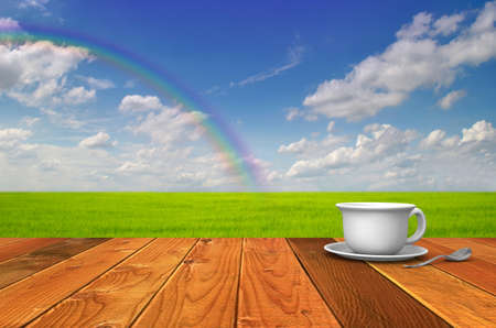 Coffee break on the balconyの写真素材