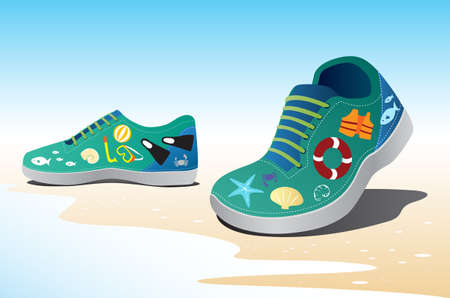sea icon on green shoe, travel conceptのイラスト素材