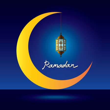 ramadan kareem, lantern on crescent moonのイラスト素材