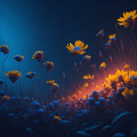 Flowers in the field on the blue background. nature landscape.の素材