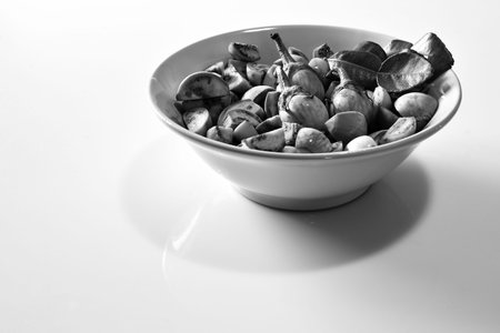 Thai Eggplant and the Kaffir Lime Leaf, Raw Thai Food in Black and white(B&W)の写真素材