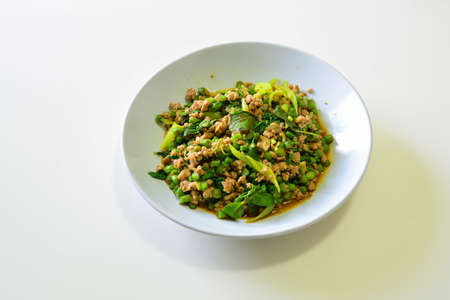 Stir-Fried Pork with basil and Cow-Pea, Thai Foodの写真素材