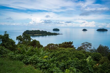 Sunlight at the long beach of Koh Chang Island with blue skyの写真素材