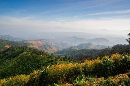 Landscape of forest in sierra that some part was deforestation by human, Nan, Northern of Thailand