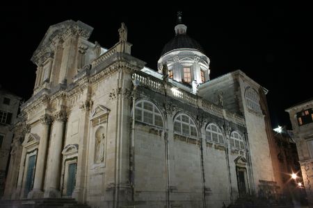 basilica in Dubrovnik by nightの写真素材