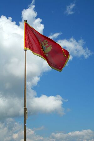 Serbia and Montenegro flag in Kotorの写真素材