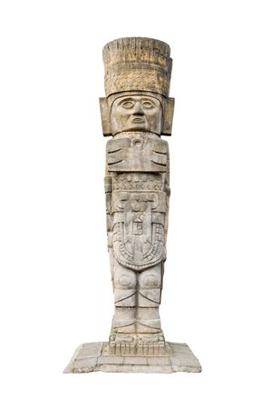 ancient aztec statue isolated on white backgroundの写真素材