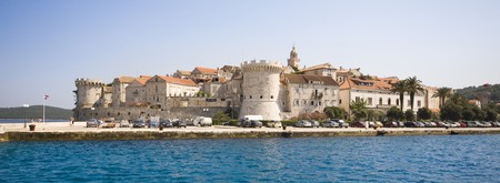 panoramic view on Korcula from the boat の写真素材