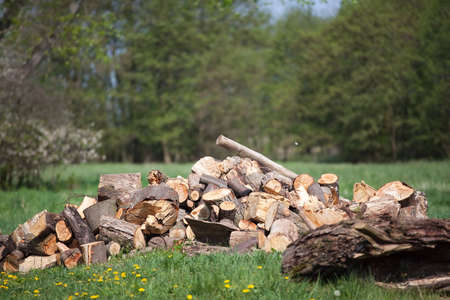 chocked wood - let's make a fireplaceの写真素材