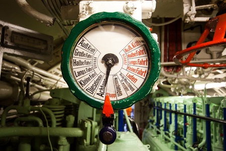 German world war 2 submarine type VIIC/41 - telegraph in diesel engine compartment のeditorial素材