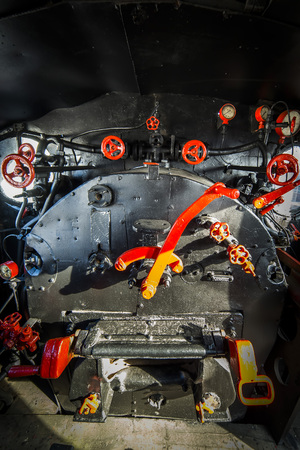 Engine room of a steam locomotiveの写真素材
