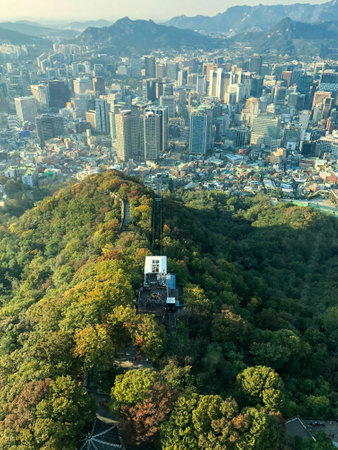 view of downtown seoul, south korea from n tower on namsan mountainのeditorial素材