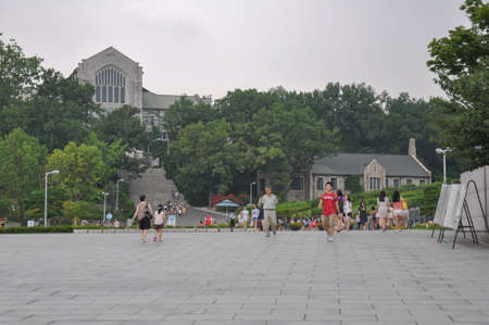 SEOUL, SOUTH KOREA - AUGUST 2012 - Ewha Womans University campus complex with view of Welch-Ryang Auditorium and Clara Hall.のeditorial素材