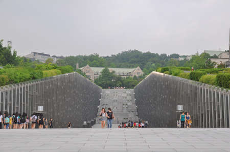 SEOUL, SOUTH KOREA - AUGUST 2012 - Ewha Womans University view of modern Campus Complex (ECC) building by french architect Dominique Perrault Architecture.のeditorial素材