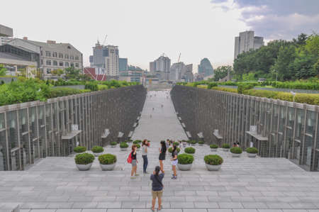 SEOUL, SOUTH KOREA - AUGUST 2012 - Ewha Womans University view of modern Campus Complex (ECC) building by french architect Dominique Perrault Architecture.のeditorial素材
