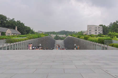 SEOUL, SOUTH KOREA - AUGUST 2012 - Ewha Womans University view of modern Campus Complex (ECC) building by french architect Dominique Perrault Architecture.のeditorial素材