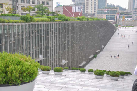 SEOUL, SOUTH KOREA - AUGUST 2012 - Ewha Womans University view of modern Campus Complex (ECC) building by french architect Dominique Perrault Architecture.のeditorial素材