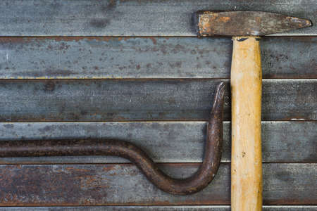 Set of various equipment, instruments and tools for manual work with copy space, carpenter tool old rusty metal background.の写真素材
