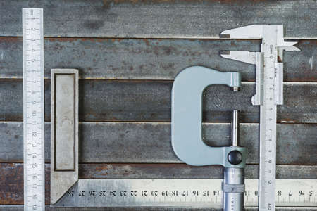 Measuring tools, metal background. Background, texture.の写真素材