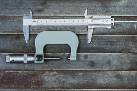 Measuring tools, metal background. Background, texture.の写真素材