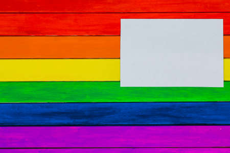 Trims in rainbow colors. Colorful wooden background. gay flag.の写真素材