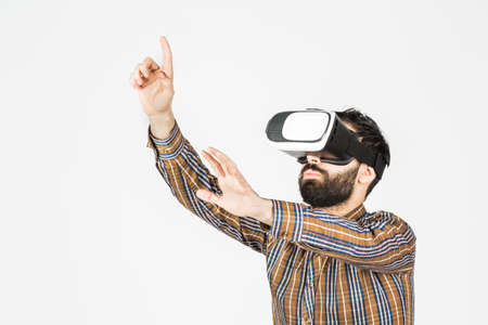Man with virtual glasses on a white background.