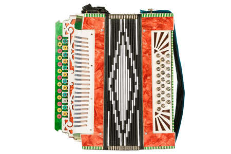 Old accordion isolated on white backgroundの写真素材