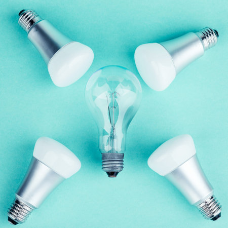 large number of bulbs on a green background.
