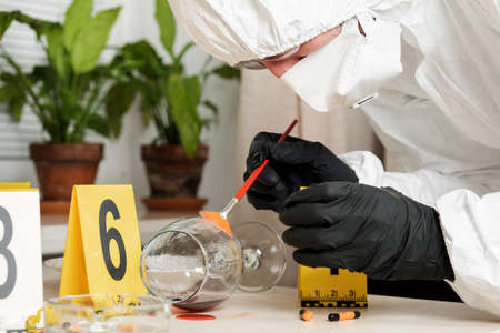 Trace found on the wine glass at the crime scene. Was found with powder and brushの写真素材