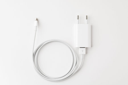 white USB and micro-USB cable isolated on white background