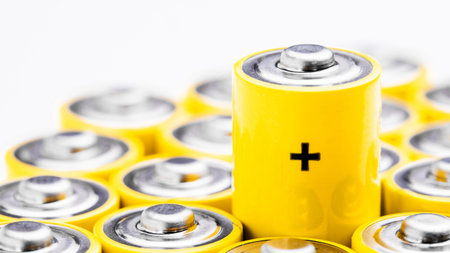 AA alkaline batteries on white background