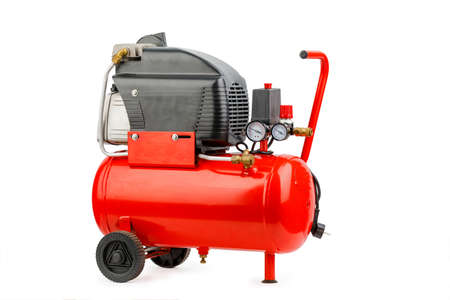 Air compressor. An external compressor. industrial compressor in red on a white background.