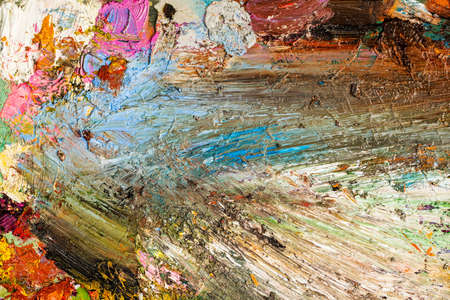 Background image of bright oil-paint palette closeupの写真素材