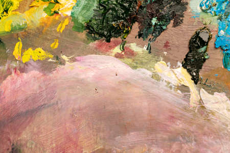 Background image of bright oil-paint palette closeupの写真素材