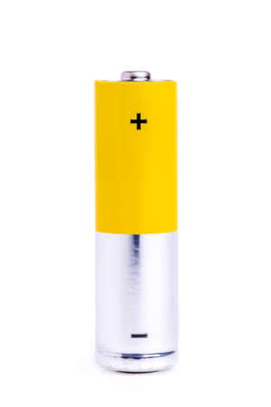 AA alkaline batteries on white backgroundの写真素材