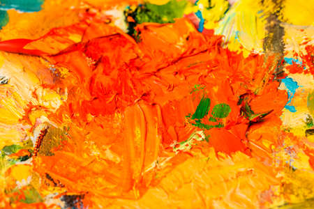 Background image of bright oil-paint palette closeupの写真素材
