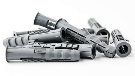 Screw anchor or dowel, grey, isolated on a white background.の写真素材