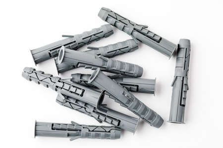 Screw anchor or dowel, grey, isolated on a white background.の写真素材