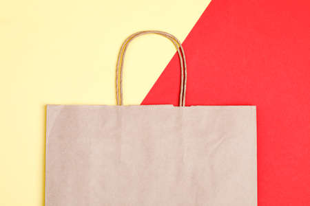 Empty brown paper shopping bag with Handlesの写真素材